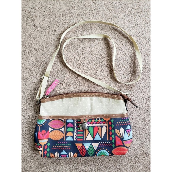 Lilly Bloom Colorful Aztec Design Lock Canvas Medium Crossbody Bag - Picture 1 of 7